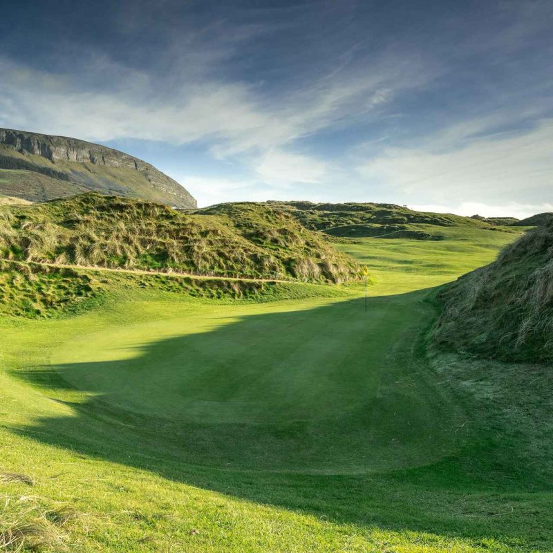 downward looking at a green at Strandhill Golf Club