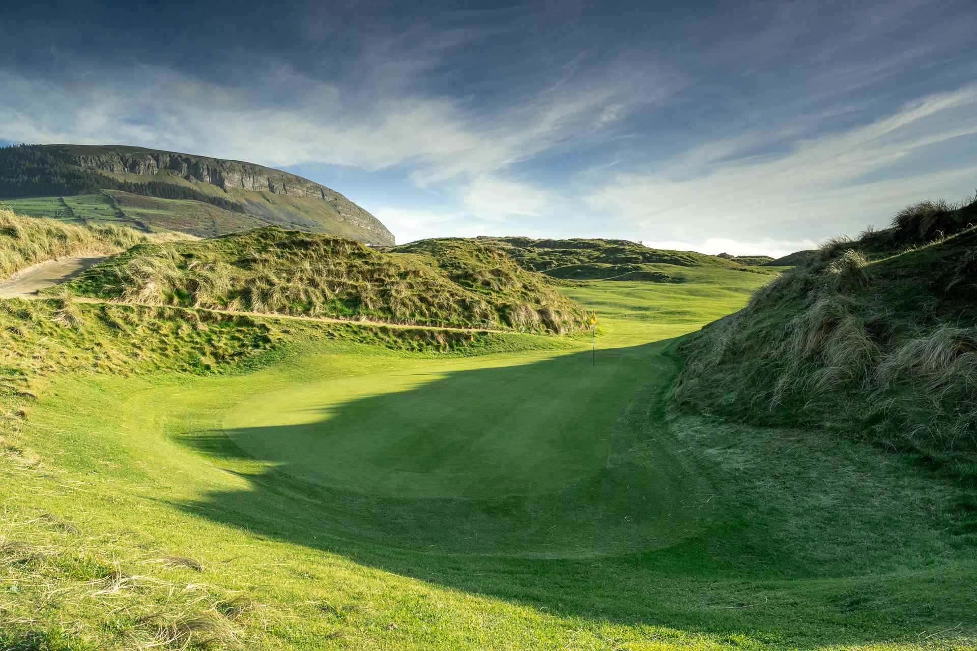 downward looking at a green at Strandhill Golf Club